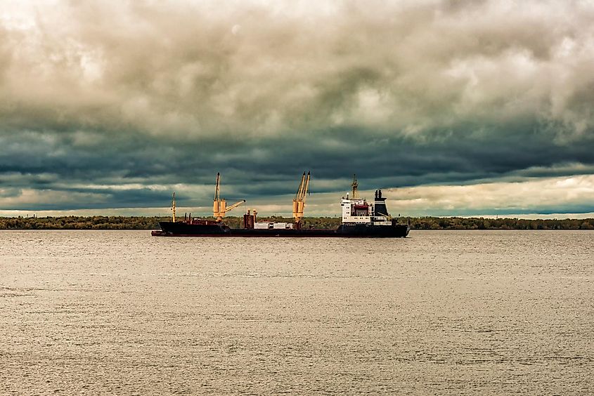 A cargo ship in the Northern Dvina River.