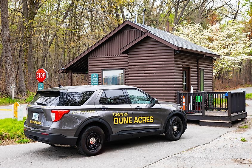 Security patrol car from Dune Acres at Indiana Dunes National Park in Indiana