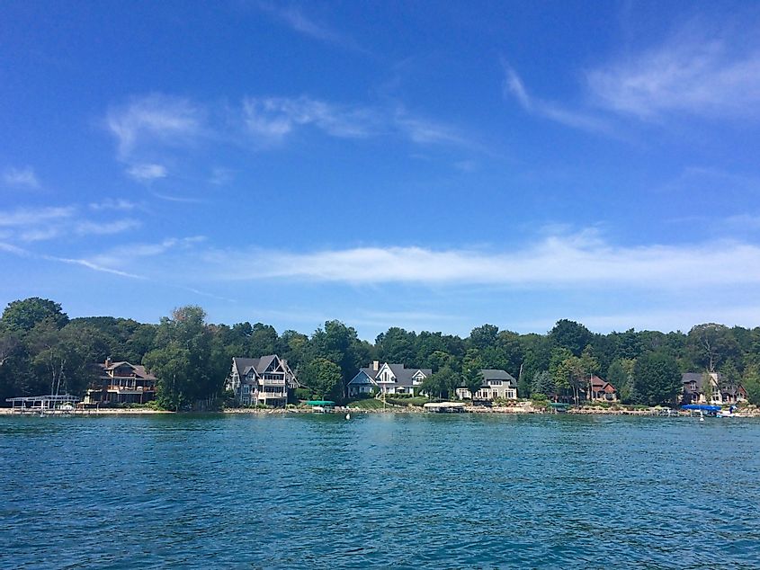 View of lake houses on Torch Lake, Michigan