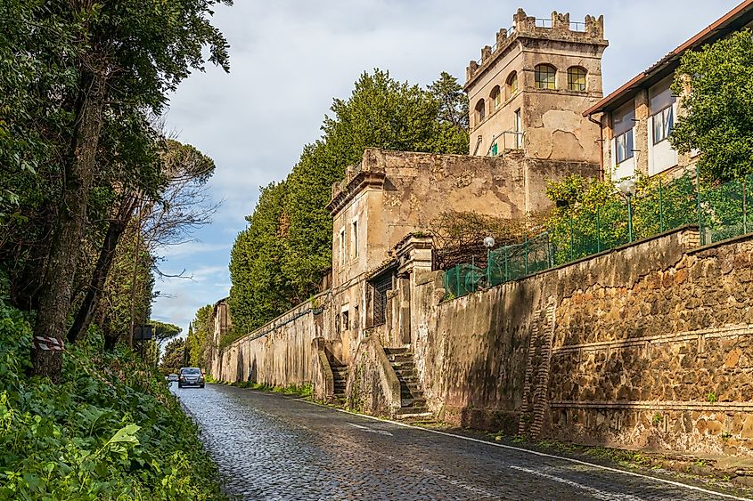 Via Appia antica (Appian way) in Rome, Italy.