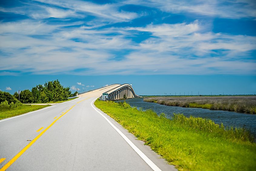 View of a road along the Outer Banks in North Carolina.
