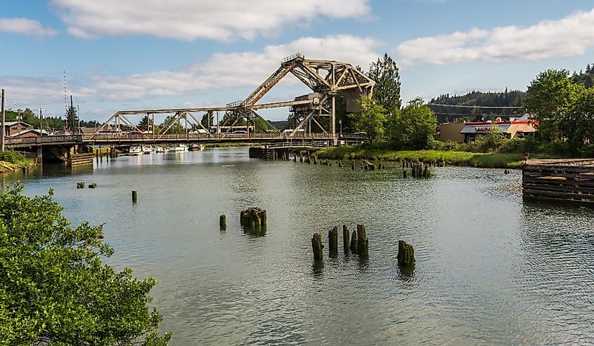 Bridge over the Chehalis River in the downtown area in Aberdeen, Washington