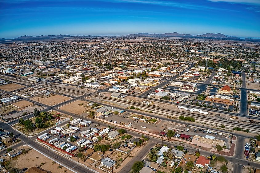 Aerial View of Downtown in the Phoenix Suburb of Casa Grande, Arizona.