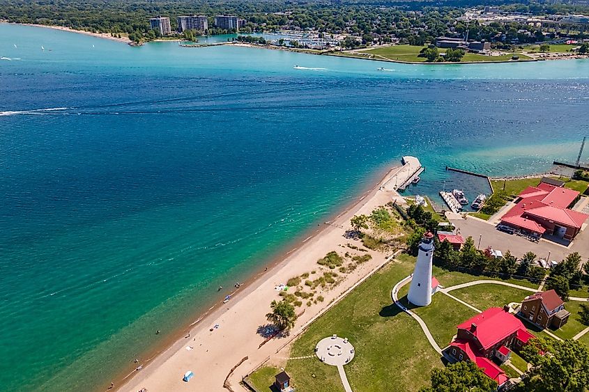 Fort Gratiot Lighthouse in Port Huron Michigan, across the St. Clair River from Point Edward, Ontario.