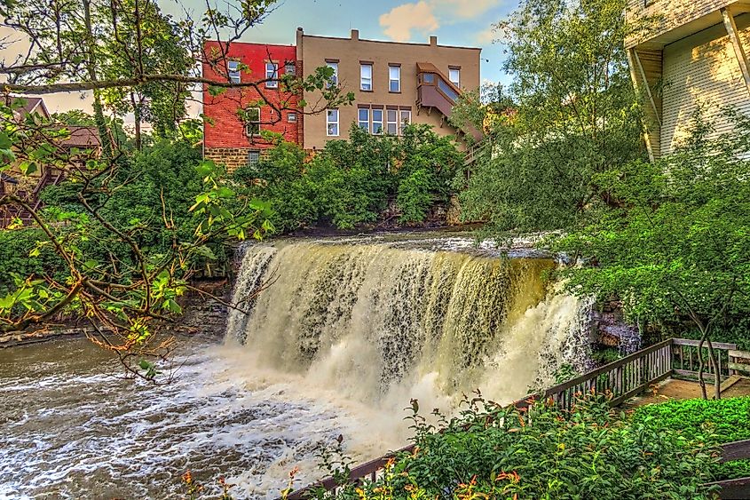 Chagrin Falls Ohio Big Waterfall with a High Volume of Water Flowing in the River after a Large Summer Storm