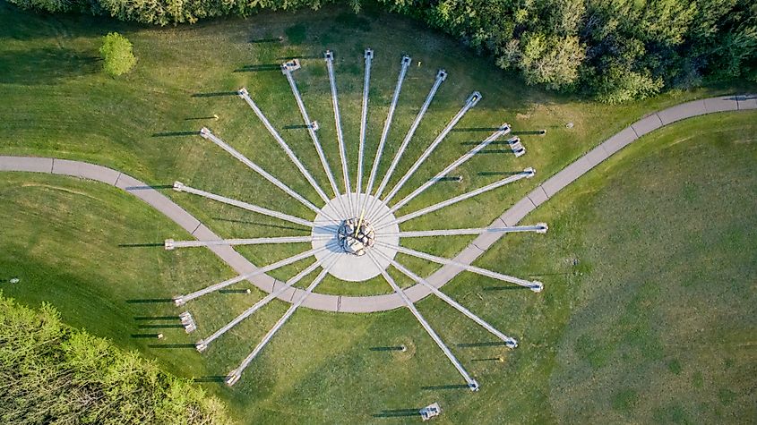 The world's largest sundial in Lloydminster, AB as seen from above