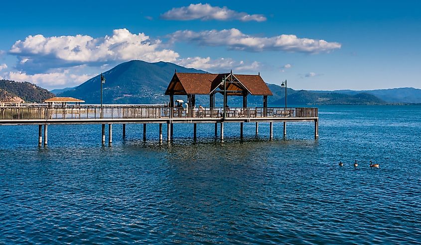 Dock in the water at Clear Lake in California.