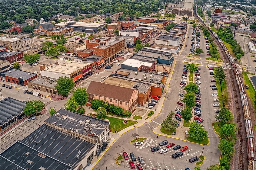 Aerial View of downtown Ames, Iowa during Summer