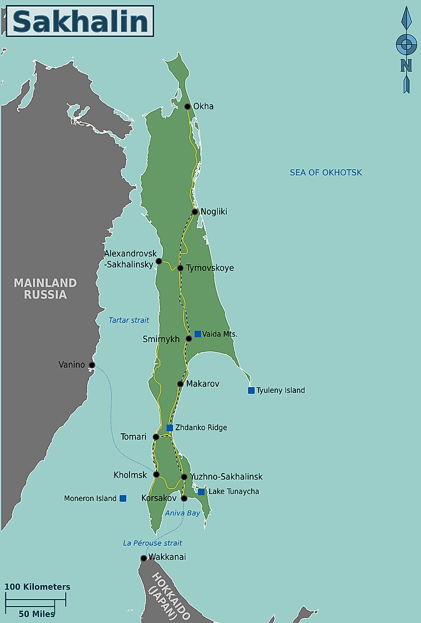Карта, показывающая местоположение залива Анива.