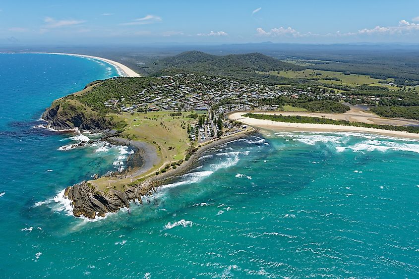 Aerial view over Crescent Head in New South Wales, Australia.