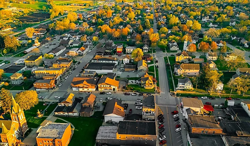 Overlooking downtown New Glarus, Wisconsin.