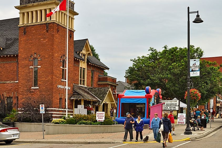 Pedestrians walking on Muskoka Road, the main street in Gravenhust