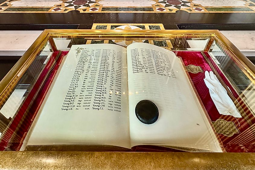 A page of the Roll of Honor is turned every day. Image credit: Bryan Dearsley