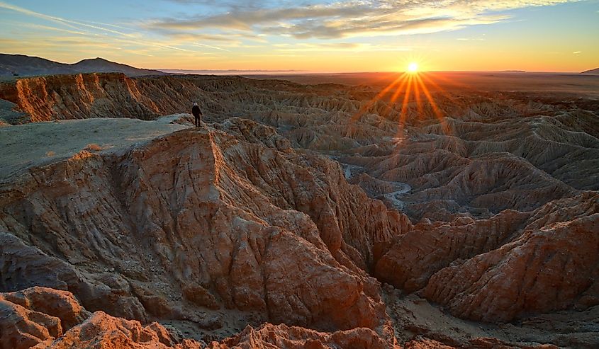 Sunrise in the beautiful Borrego Badlands in the Anza Borrego desert State Park in California.