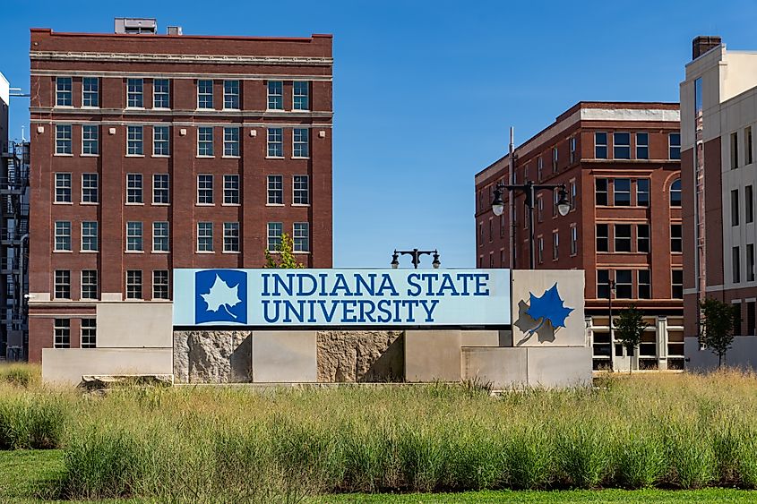 Indiana State University electronic sign near the Hullman Center.