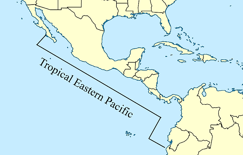 Map of Tropical Eastern Pacific region. Editorial credit: Phnatko - Own work, CC BY-SA 4.0, https://commons.wikimedia.org/w/index.php?curid=102915083
