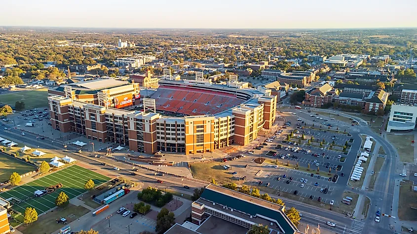 Aerial view of Stillwater, Oklahoma.