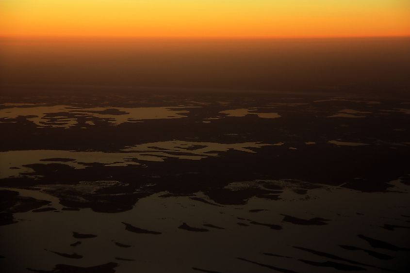 The shrinking, drought-stricken shoreline of Lake Chad in Africa.