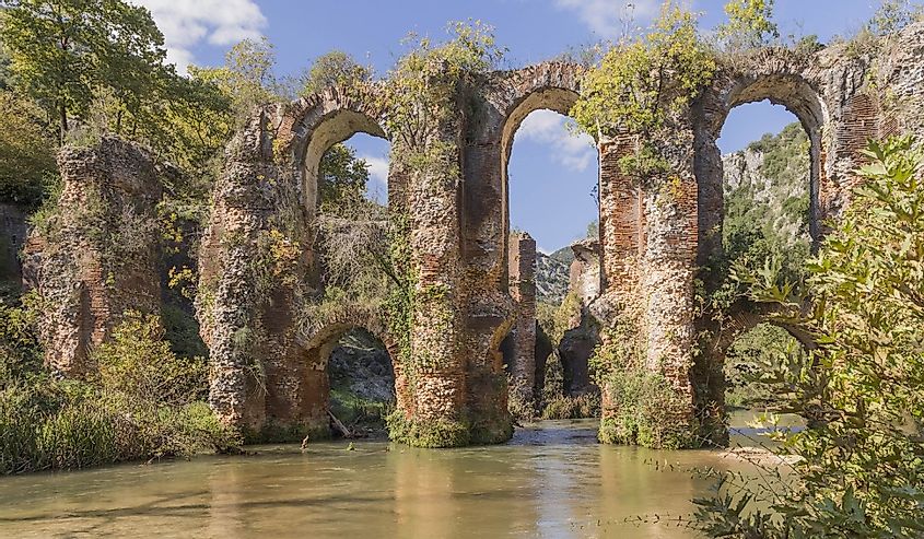 Roman aqueduct of ancient Nikopolis starts from the northern end of the valley of the Louros, near the village of St. George, north of Filippiada, Preveza, Greece