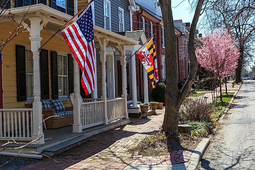 A residential street in historic Chestertown, a town in Kent County, Maryland, via George Sheldon / Shutterstock.com