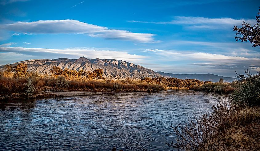 View of Sandia mountains from Corrales, New Mexico