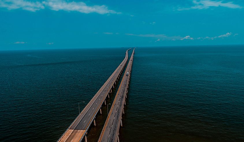 Chesapeake Bay Bridge Tunnel aerial shot.