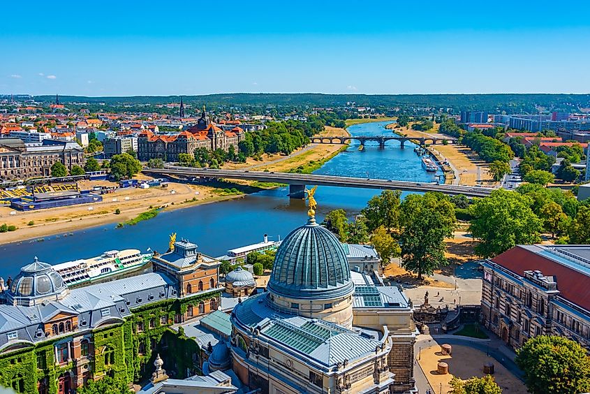 Panorama view of river Elbe and Academy of Fine Arts in Dresden, Germany. Via Shutterstock / trabantos.