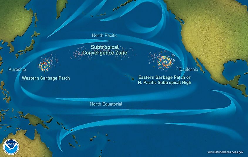 Marine debris accumulation locations in the North Pacific Ocean. Editorial credit: NOAA - https://response.restoration.noaa.gov/about/media/how-big-great-pacific-garbage-patch-science-vs-myth.htmlArchived at https://web.archive.org/web/20220927212323/https://response.restoration.noaa.gov/about/media/how-big-great-pacific-garbage-patch-science-vs-myth.html, Public Domain, https://commons.wikimedia.org/w/index.php?curid=25889730