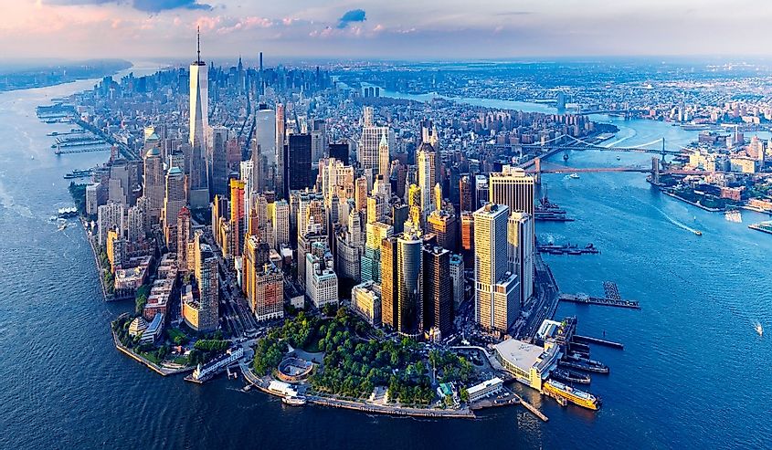Aerial View over New York City Manhattan, New York