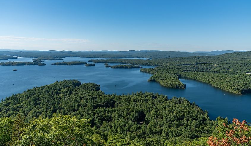 Beautiful view of Squam lake from Rattlesnake mountain New Hampshire
