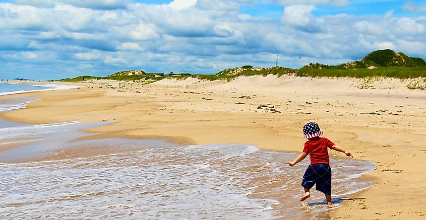 Kid Playing on the Beach in Montauk, NY. 