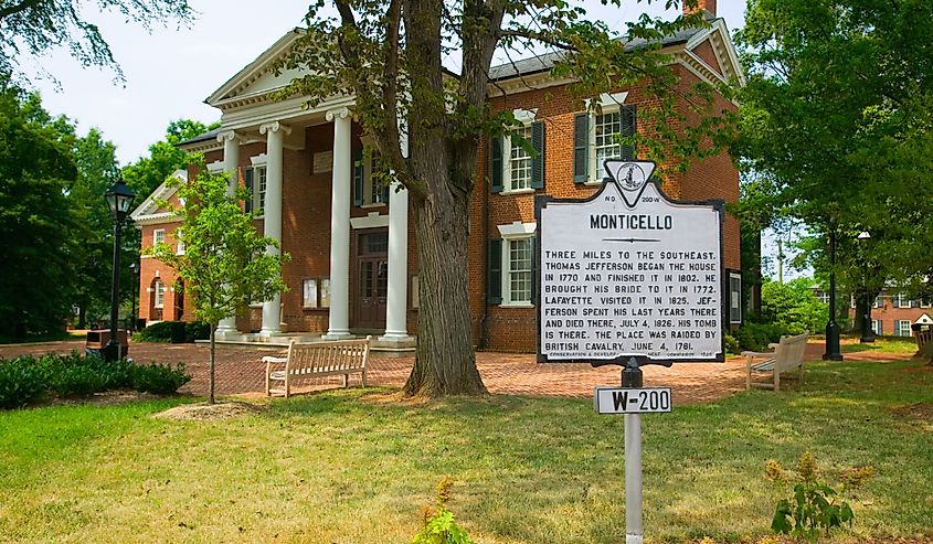 Historic district of Charlottesville, Virginia, home of President Thomas Jefferson.