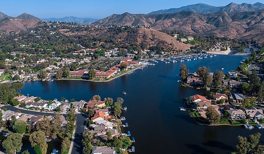 Westlake Village California Aerial. Houses on Lake in Ventura County near Calabasas