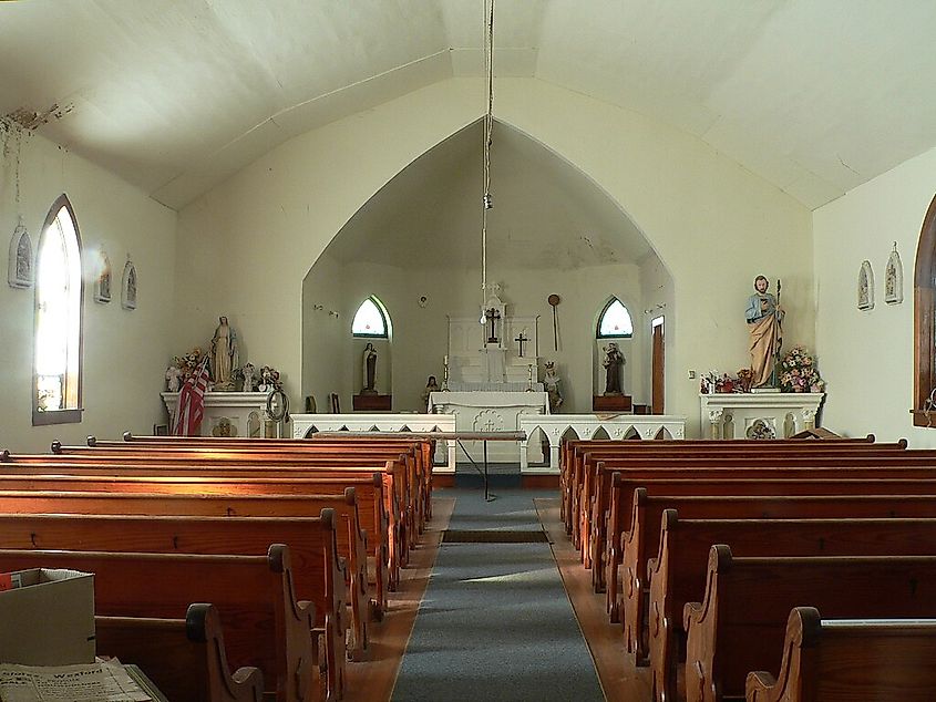 Interior of St. John's Catholic Church in Paxton, South Dakota.