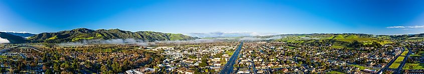 Aerial panorama Buellton, California, USA.