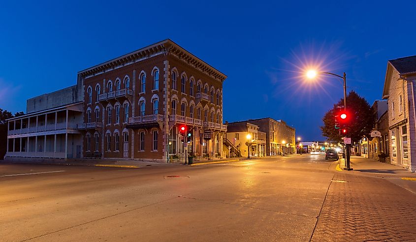 Downtown town of Decorah at dusk