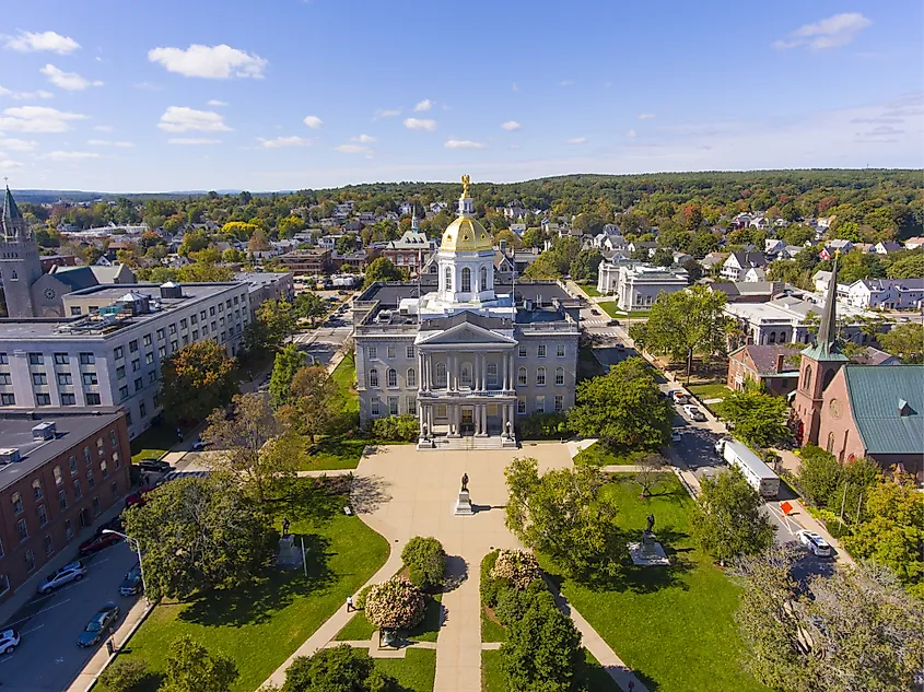 Aerial view of the New Hampshire State House in Concord, New Hampshire.