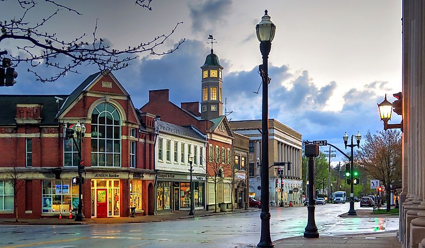 East Washington Street in the Village on a Cold Wet Spring Evening, Chagrin Falls, Ohio