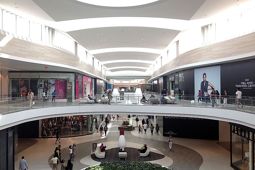 Interior of the Del Amo Fashion Center, looking south from Nordstroms.