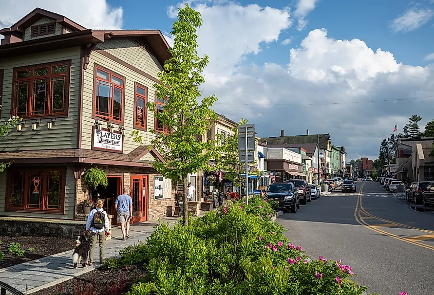 Main Street and sidewalk in Lake Placid, New York.