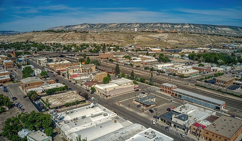 Aerial view of Rock Springs, the 5th largest town in Wyoming.