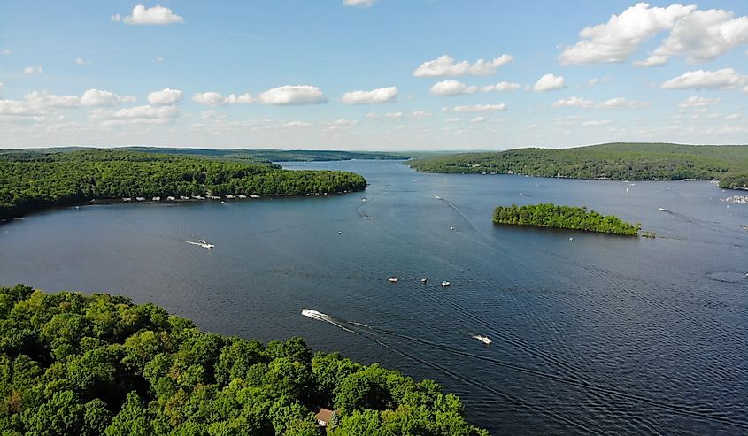 Aerial view of Lake Wallenpaupack in Pennsylvania.