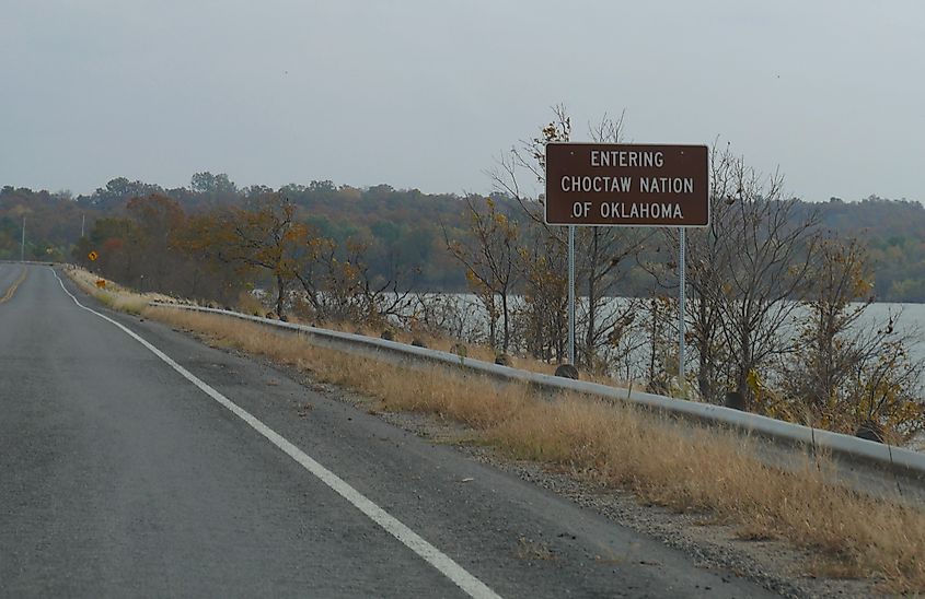 Roadside directional sign entering the Choctaw Nation of Oklahoma