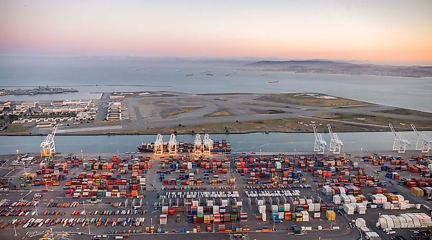 Aerial view of the Port of Oakland in Oakland, California