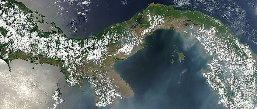 The Isthmus of Panama, the strip of land dividing the Pacific from the Caribbean Sea.