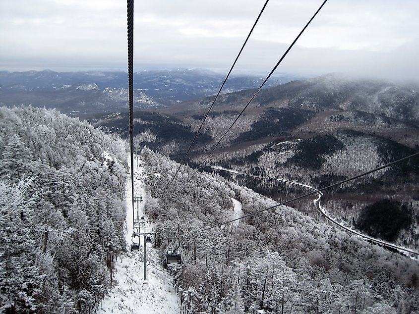 View from the Cloudsplitter Gondola on the way to the summit of Little Whiteface. 