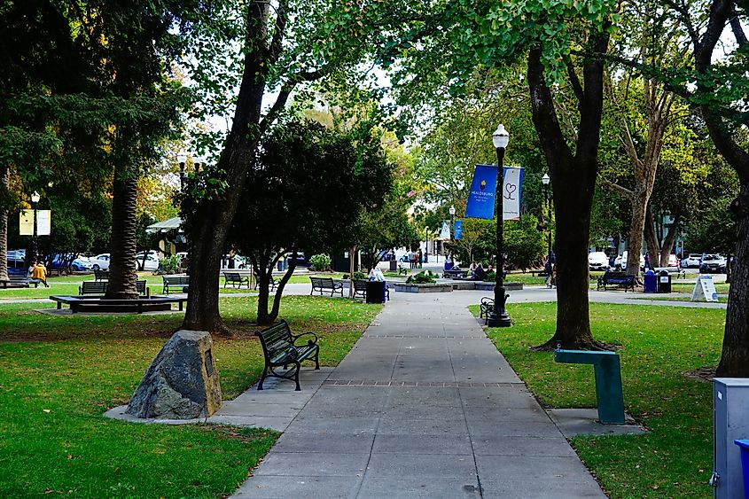 A park in downtown Healdsburg, California