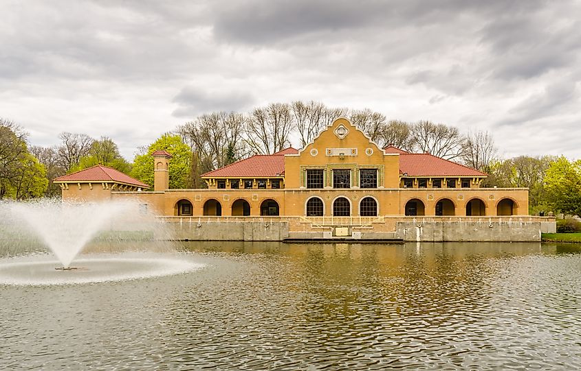 Spanish Revival style Lake House at Washington Park in Albany, New York.