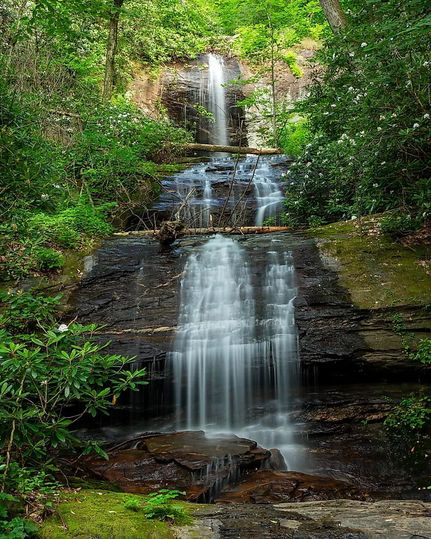 A view of the upper Desoto Falls in the Desoto Falls Recreation Area in Dahlonega, Georgia