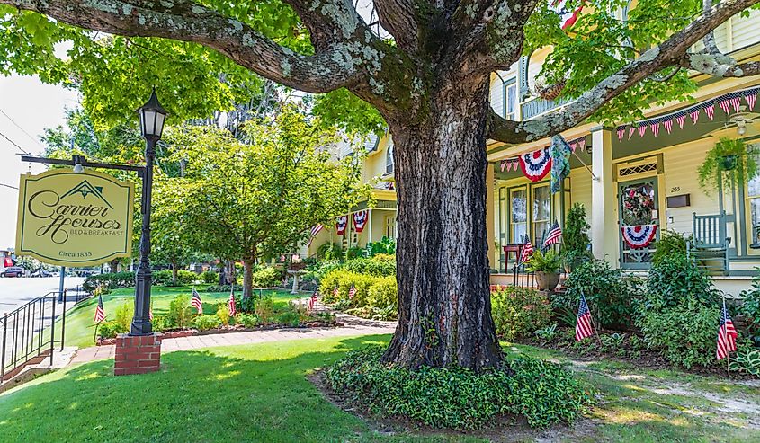  Carrier Houses Bed & Breakfast, with a ancient oak tree, stand on Main Street.